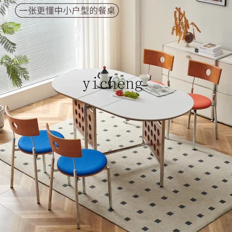 

Household Storage Solid Wood Foldable Retractable Dining Table Stainless Steel Slate Table
