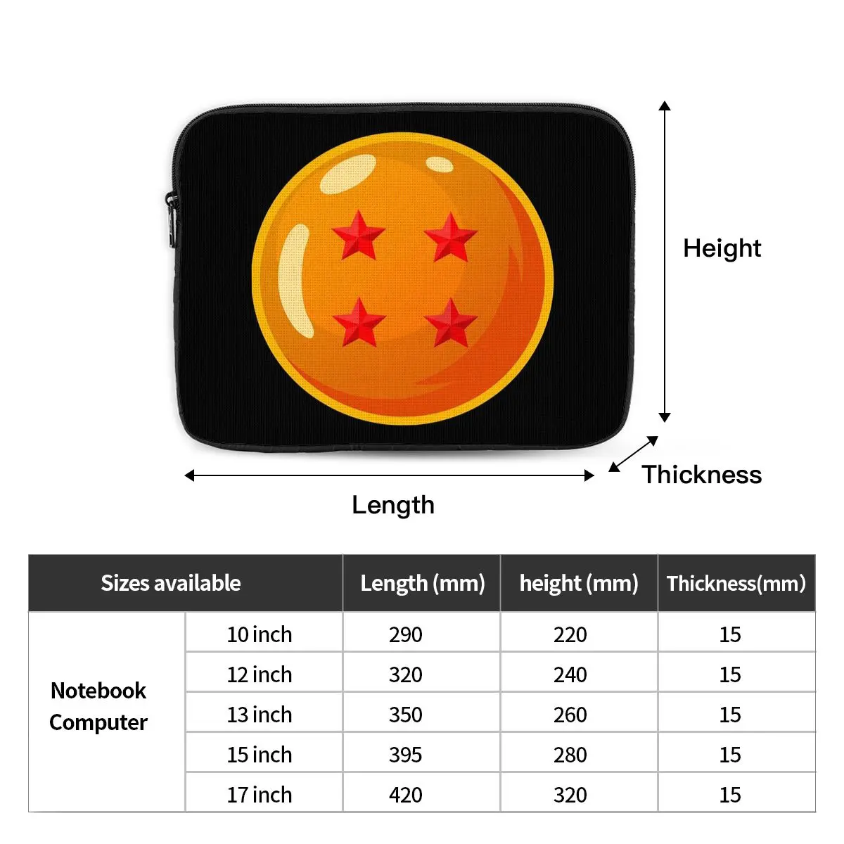 DBZ - Four Star Dragonball Notebook Laptop Bag Case Pouch 10 12 13 15 17 Inch For Macbook Air Pro Tablet Shockproof Case Bag