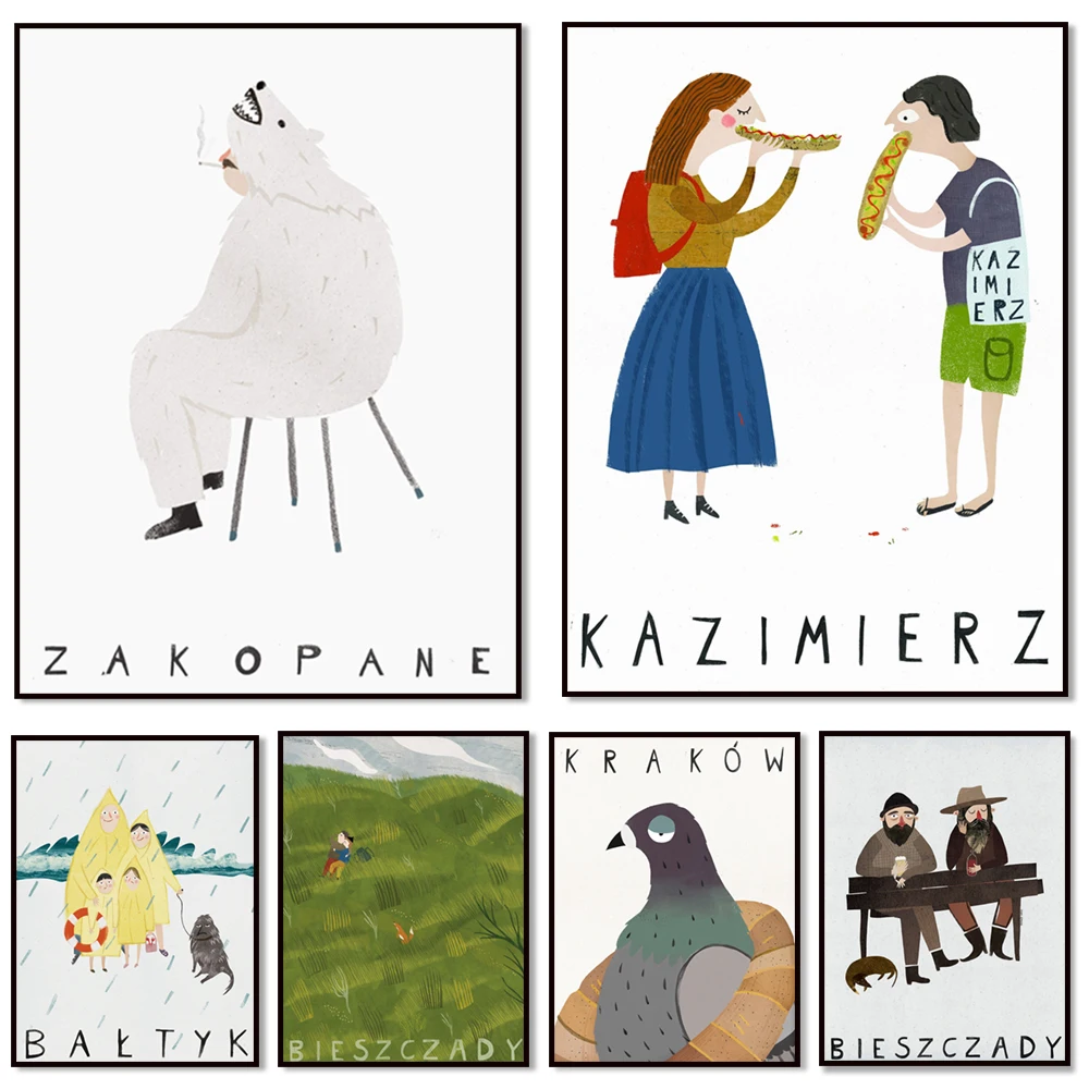 Póster de viaje de Polonia |   Decoración de pared |   Cracow |   Cracóów |   Polska |   Polonia | Imprimir | Póster | Cartel de viaje | Kazimierz | Juifs | Ilustración