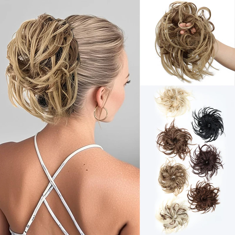 Synthetic Messy Hair Bun Elastic Rubber Band Fake Hair Extension Chignon Curly Scrunchie Updo Donut Hairpieces for Women