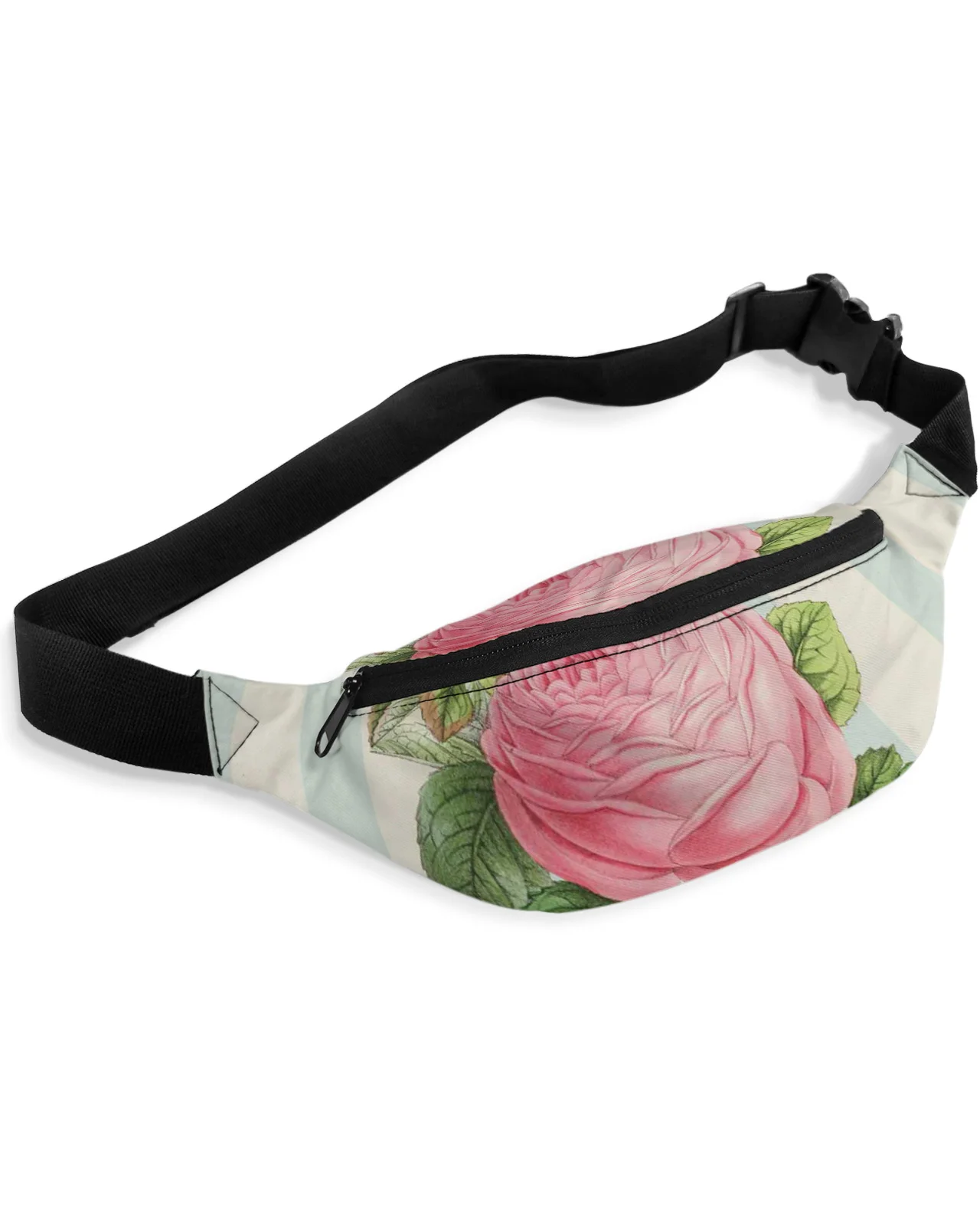 Flower Rose Striped Background Waist Bag Women Men Belt Bags Large Capacity Waist Pack Unisex Crossbody Chest Bag