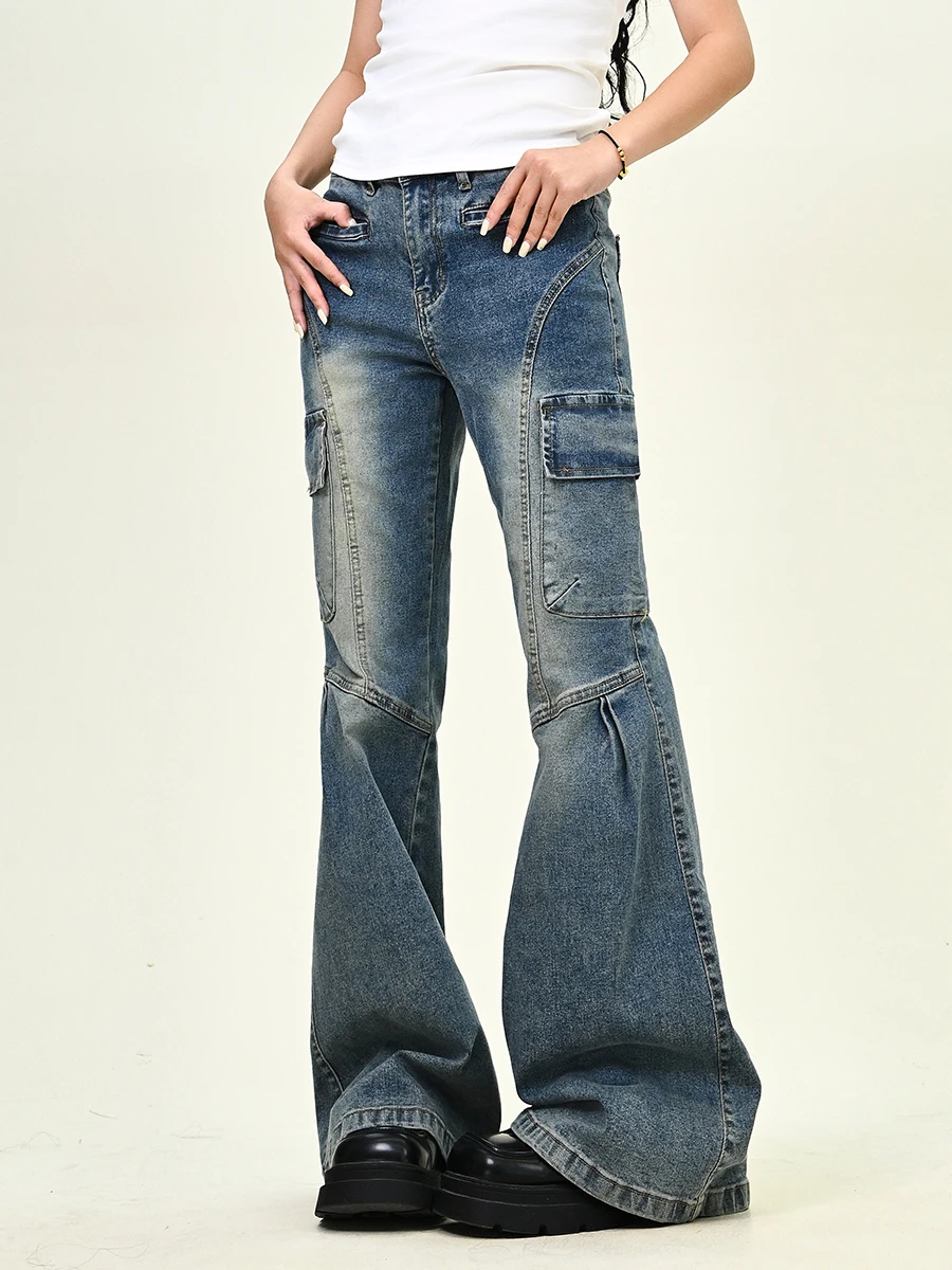 

Blue Denim Jeans Women's Spring New Sle Waed Micro Flare Straight Leg Retro American Design Trousers Comfortable l ...