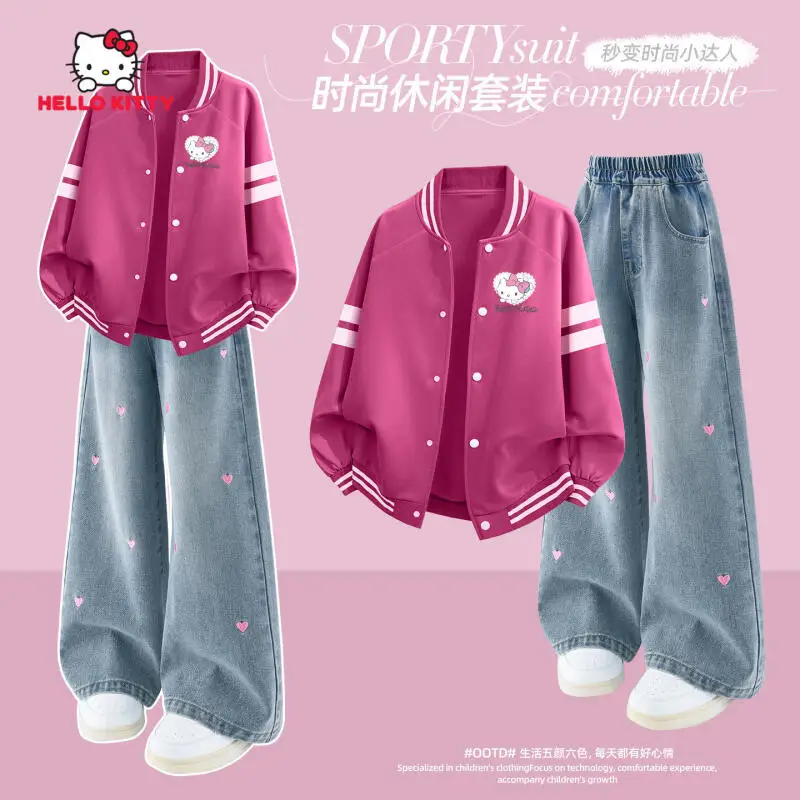 

Sanrio Baseball Jersey 2Pcs Hello Kitty Casual Sportswear Casual Cartoon New Style Jacket Set Casual Spring and Autumn Styles