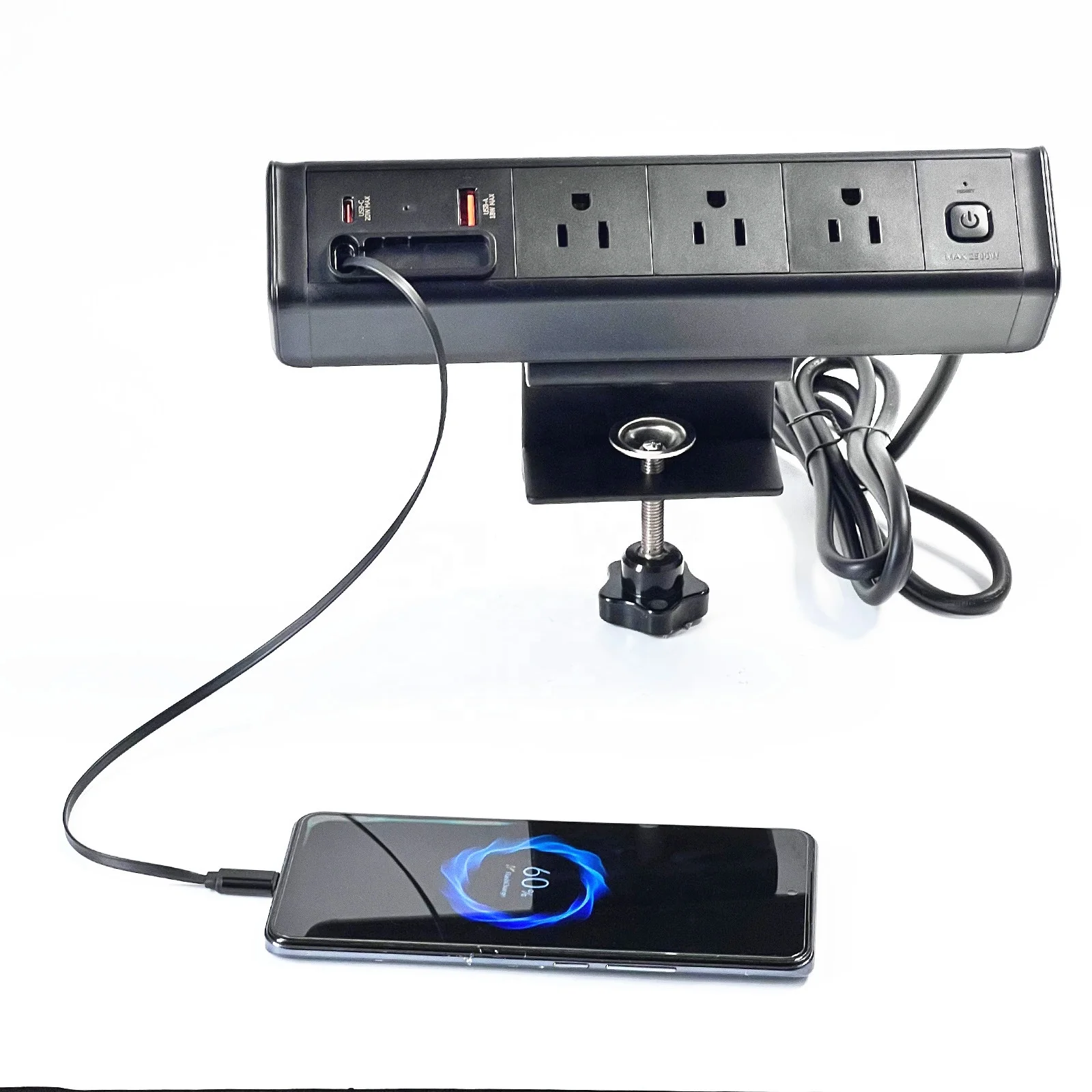 New US Power Outlet PD20W USBA+USB-C Clamp Mounted Desk Power Strip Socket Outlet with Retractable Cable for Office Home - Image 2