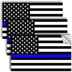 3PC Reflective Thin Blue Line Decal - 5x3 Inches - American Flag Thin Blue Line Police Stickers - Blue Lives Matter Sticker