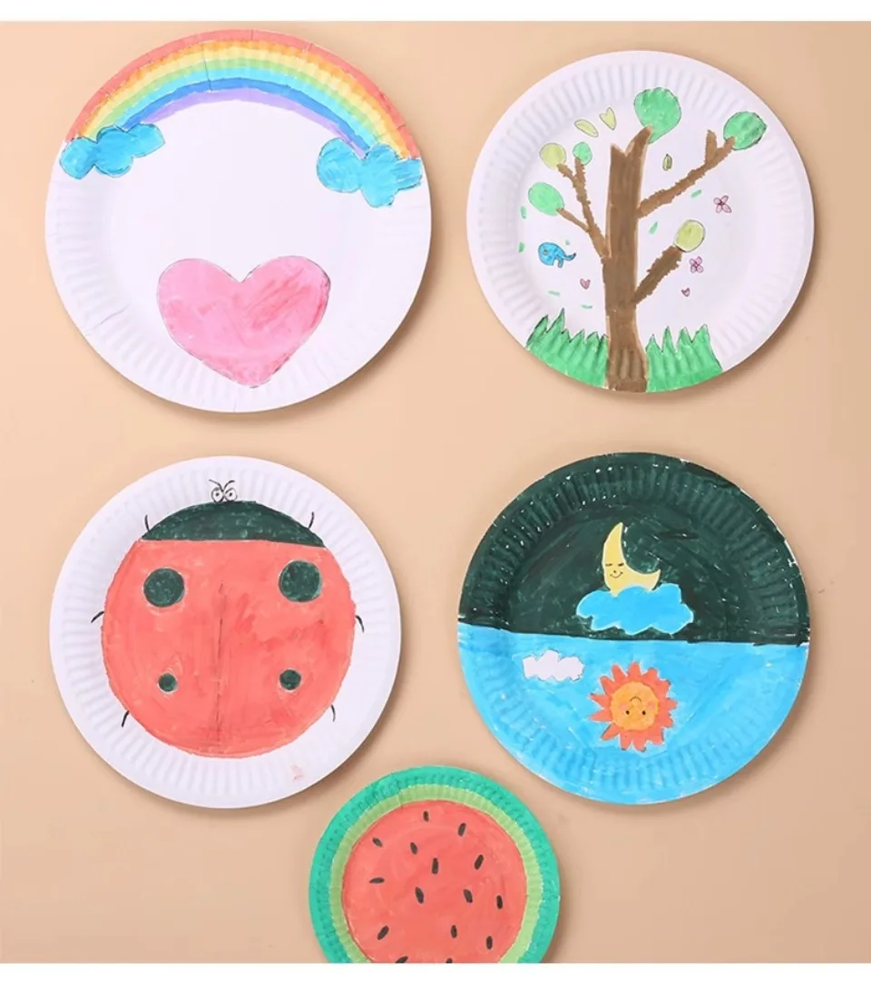 50 Stück Pappteller, Einweg-Partygeschirr, Knochenspuckplatte, Picknickplatte, Kinderzeichnung, DIY, weißer Karton, Decora – Detail 9