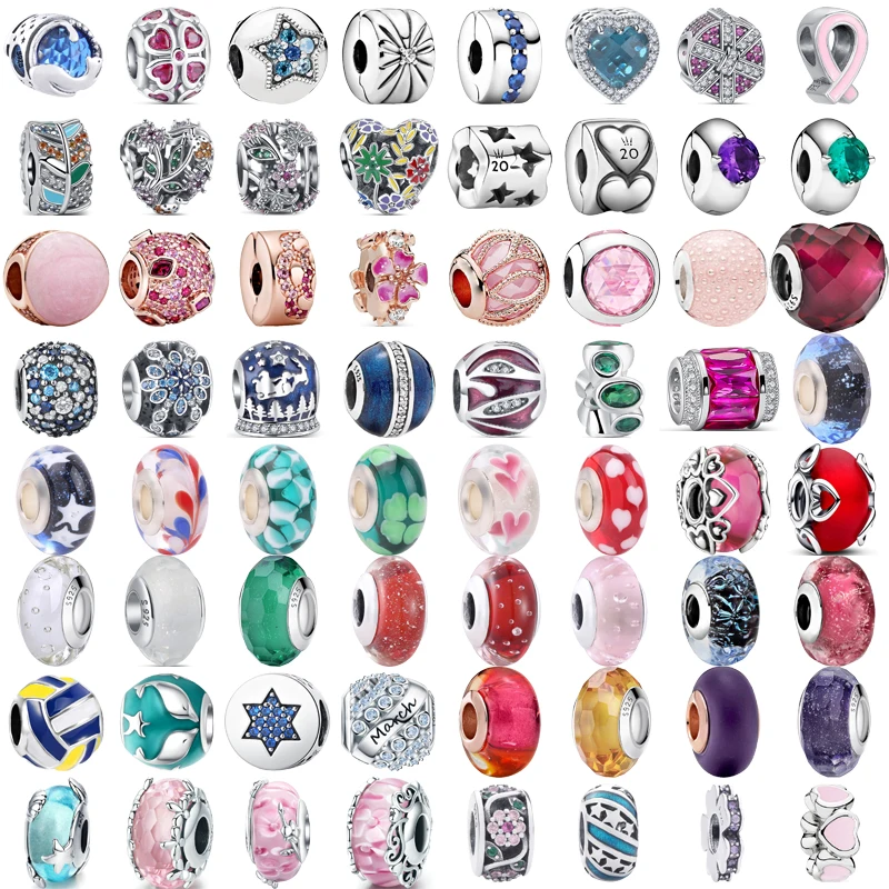 

925 Solid Silver Colorful Murano Glass Love Heart Flowers Starfish Stars Original Beads Fit Pantaro Charms Bracelet DIY Jewelry