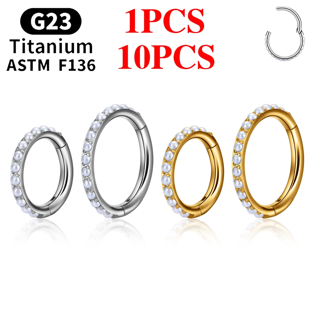 

1/10PCS G23 Titanium Imitation Pearls Nose Rings Septum Clicker 16G Segment Hoop Earrings Ear Cartilage Tragus Piercing Jewelry