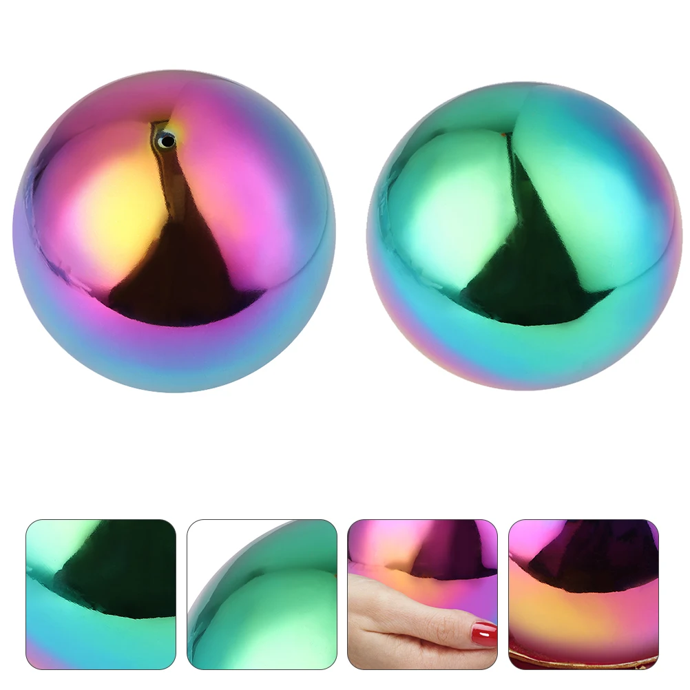 2 szt. Kule lustrzane ze stali nierdzewnej w kolorach tęczy, odblaskowe, kolorowe metalowe sfery, ozdoby ogrodowe do użytku wewnątrz i na zewnątrz