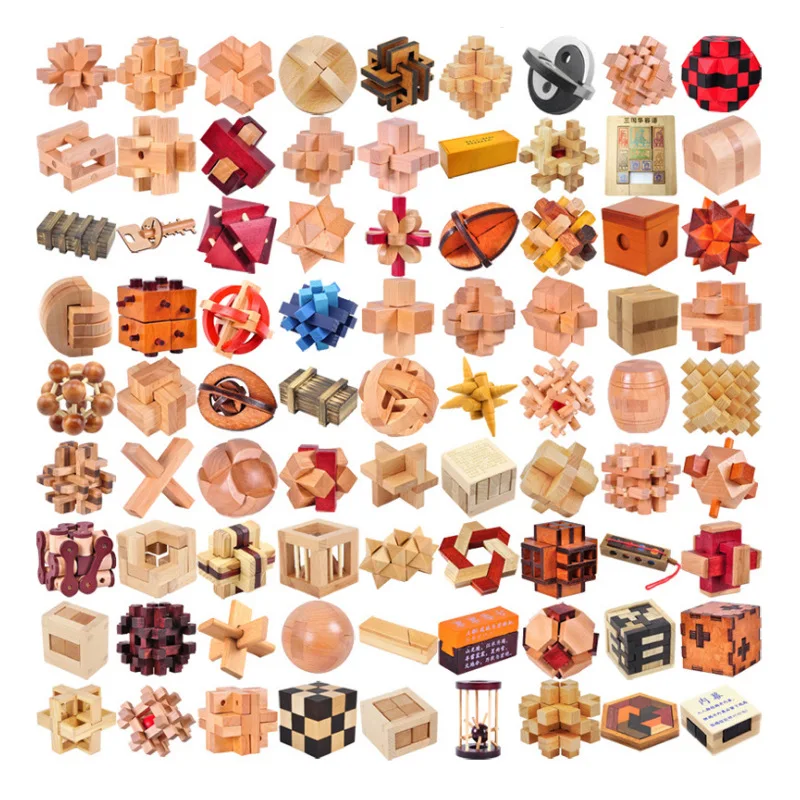 

New Wooden Toys Classic IQ 3D Wooden Interlocking Burr Puzzles Mind Brain Teaser Game Toy for Adults Children