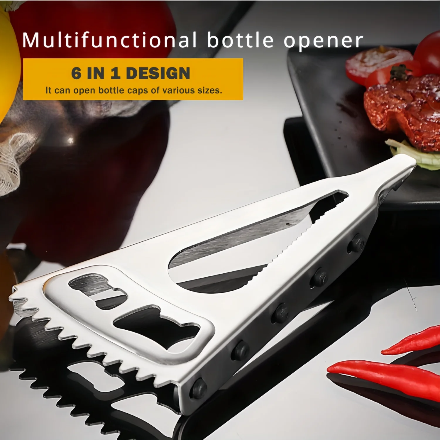 1pc Stainless Steel Manual Bottle Opener - 6 in 1 Multifunctional  Twister with Anti-Skid Silicone, Sharp Serrated Edge, Wire Dr