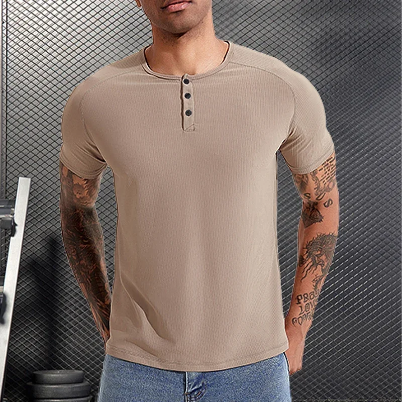 Men's Fitted Half Sleeved Fitness Top, Men's Fitness Shirt, Outdoor Short Sleeved Sportswear, Elastic Sports Casual T-shirt