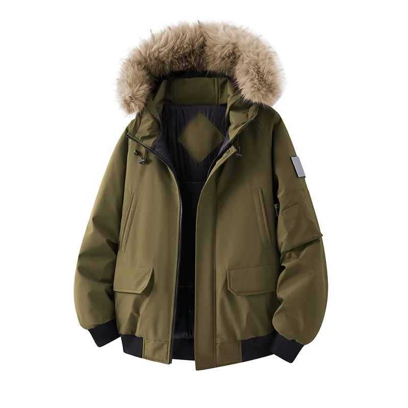 2026 New Men Women Big Faux Fur Collar Parka Coat Hooded Thick Padded Jacket Wind Resistant Outdoor Ski Workwear Winter Outerwea