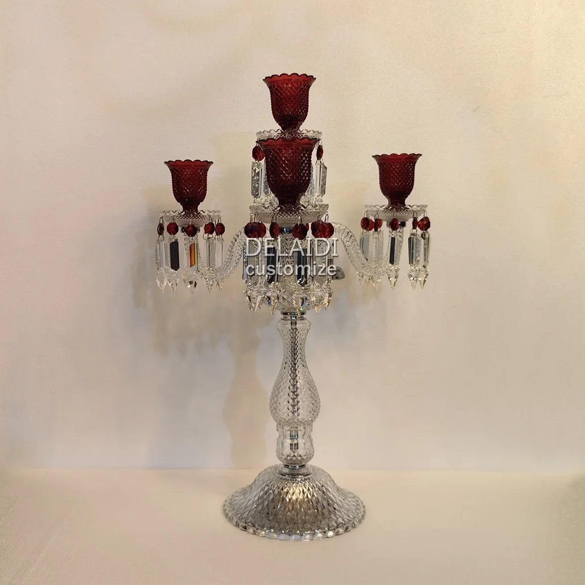 European 4-arm crystal candlestick wedding props candlestick decoration home hotel glass candlelight dinner candlestick