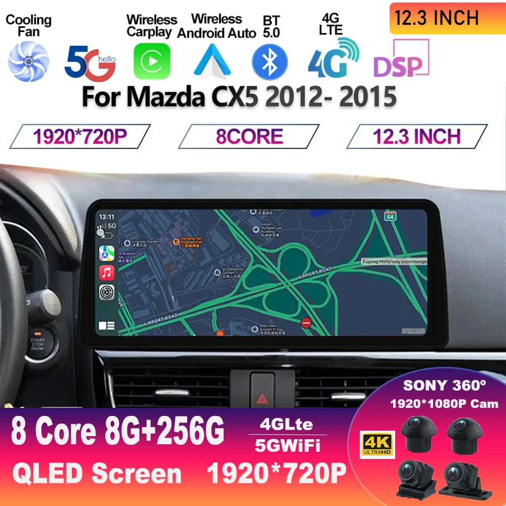 12.3 Inch Screen For MAZDA CX5 2013-2016 Android 13 Multimedia Video Player Car Radio Stereo GPS Navigation Carplay 4G+5G WIFI