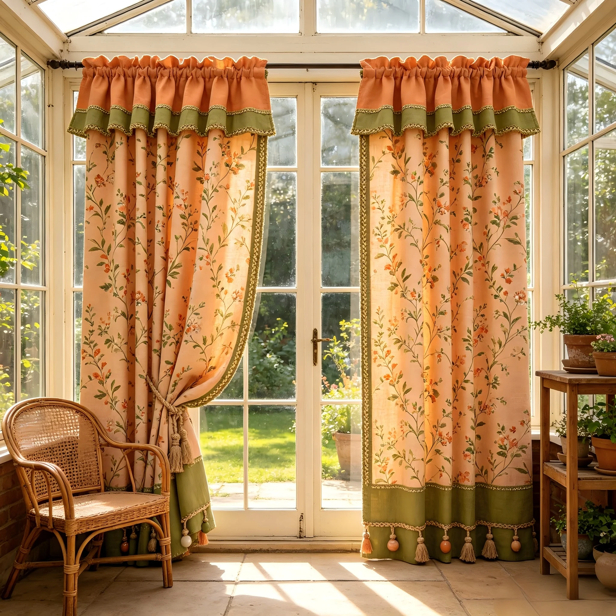 200266   Sunshine room greenhouse orange green vine jacquard curtains