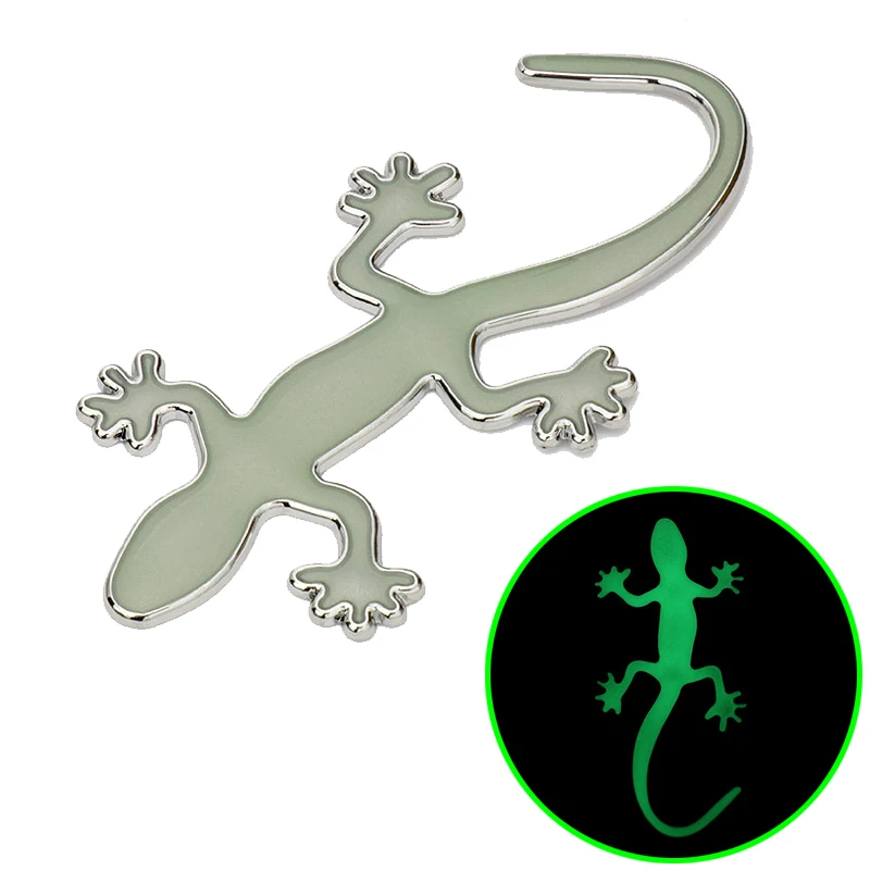 Noctilucent Gecko Car Sticker Metal 3D Stereo Sticker Car Tail Label Decoration Safety Body Sticker Auto Exterior Accessories