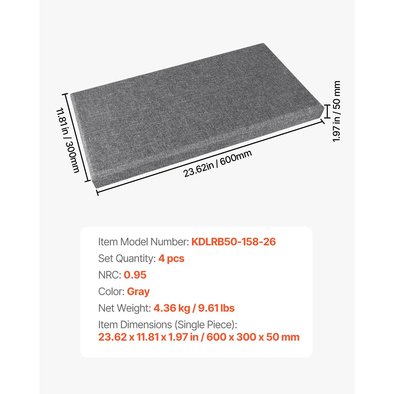 4 PCS Acoustic Panels, 2 inch Thick 23.6 x 11.8 inch Fiberglass Sound Absorbing Panels, Self-adhesive Soundproof Wall Boards, for Studios, Office, Home Theater,Meeting Room, Gray