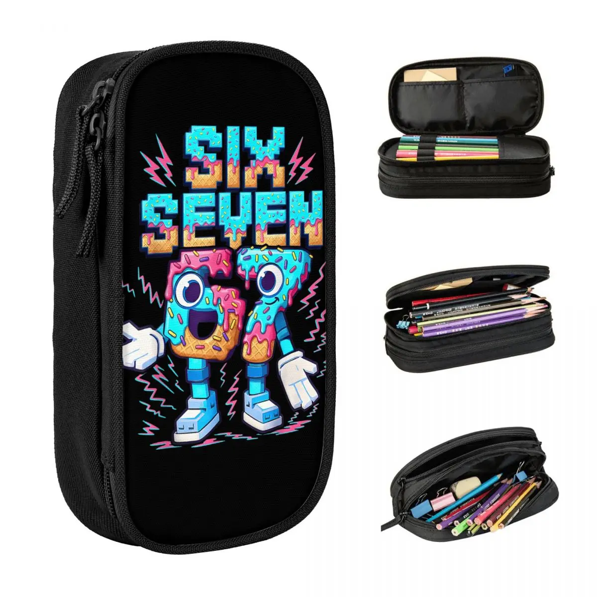 67 ستة سبعة 6-7 - مضحك الإيطالية Brainrot الآيس كريم بالتنقيط مقلمة صندوق رصاص فتاة مدرسة مقلمة منظم قرطاسية