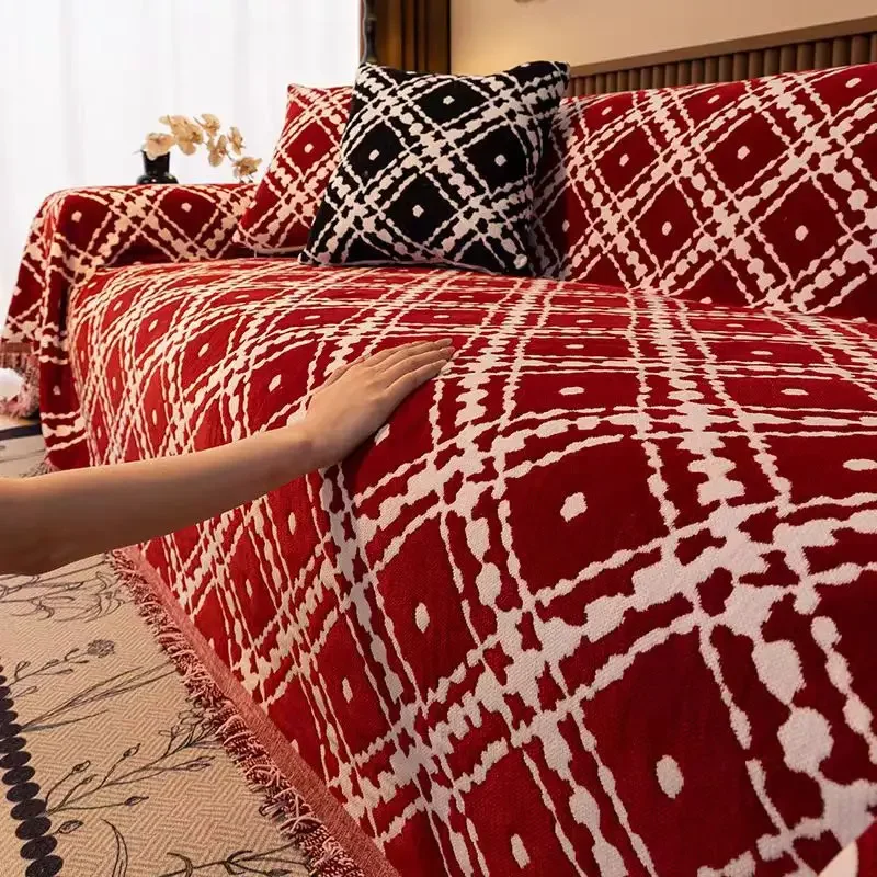 Vintage Thicken Chenille Sofa Cover Sofa Blanket Simple Cushion Ins Wind Sand Hair Towel Fashion Lunch Blanket Sofa Towel