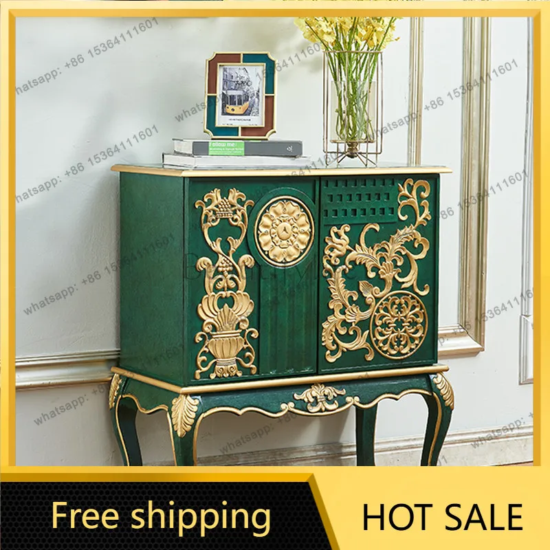 Factory Direct American  Light Luxury Entrance Cabinet Solid wood carving flower foyer partition decorative dining side cabinet