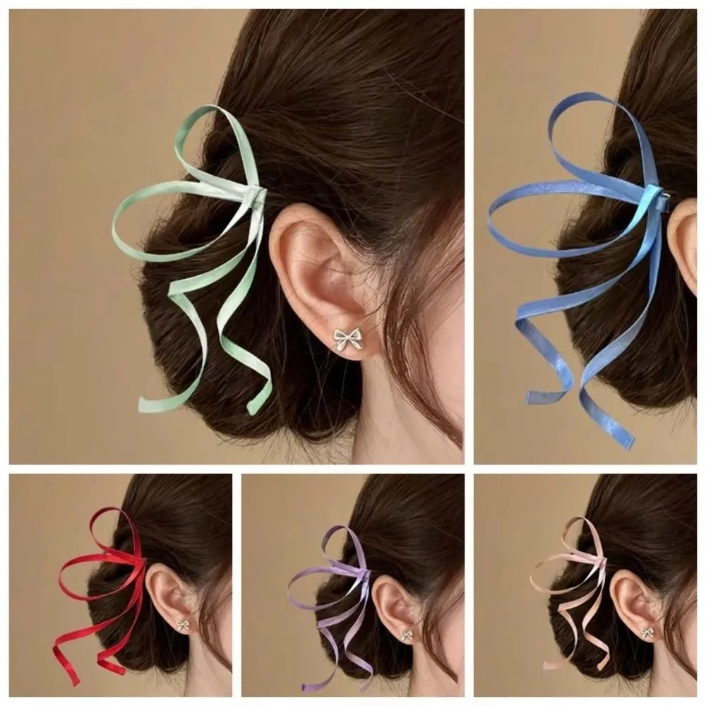 1 Pair Elegant Satin Ribbon Bow Silky Texture 3D Design Bow Barrettes Flowing Style Vibrant Colors Side Hair Clip