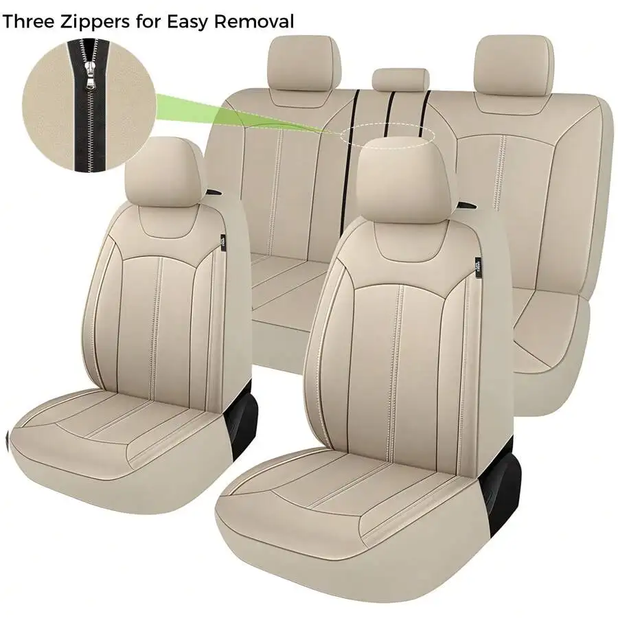 

Universal PVC Car Seat Covers Set For 5 Seats With Full Backrest Zipper Easy Install