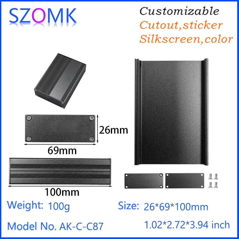 SZOMK 1Piece 26*69*100mm Aluminum Anodized Extrusion Enclosure Design Pcb Junction Box Aluminum Enclosure Manufacturers