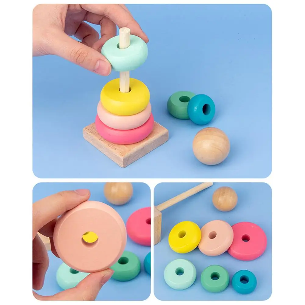Rainbow Stacker Wooden Educational toys Rainbow Tower Stack Up Blocks Ring Folding Cup Early Education Toys for Children Gifts