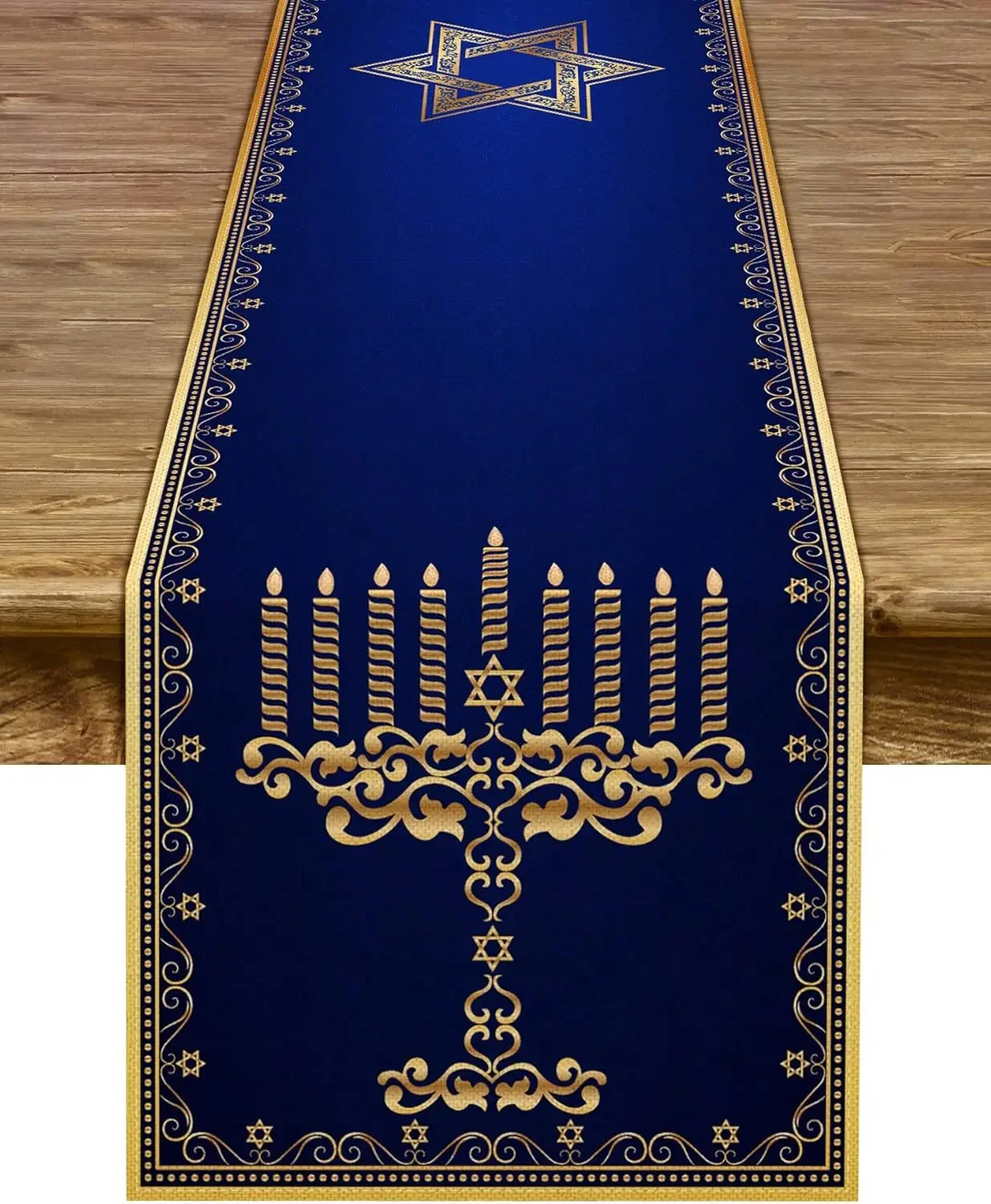 Hanukkah Menorah Table Runner Star of David Chanukah Jewish Festival Holiday Fireplace Kitchen Dining Room Home Decoration