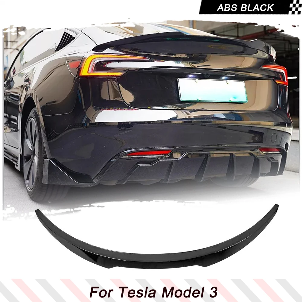 For Tesla Model 3 2023 2024 Car Rear Trunk Racing Spoiler ABS Glossy Black Rear Highkick Rear Trunk Lid Spoiler Wing Lip