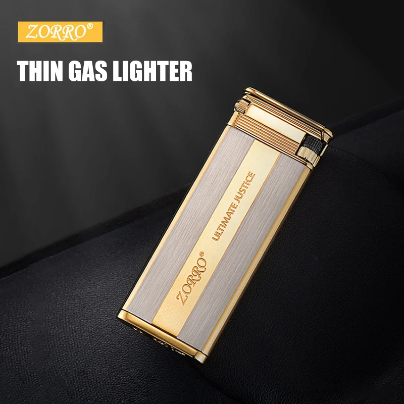 ZORRO Thin Gas Lighter 6mm Body Thickness Grinding Wheel Ignition Electroplating Drawing Process Zinc Alloy Gift