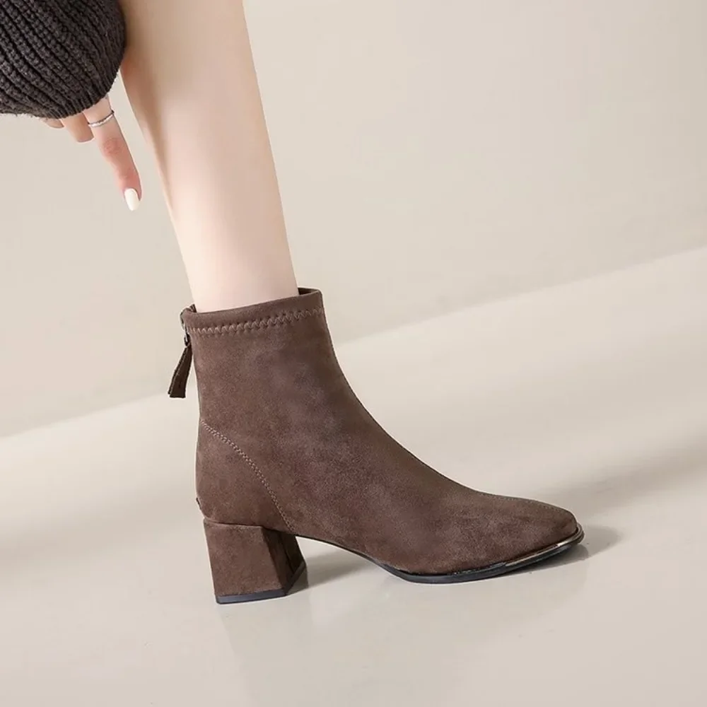 Fashion New Winter Round Head Frosted Leather Back Zipper Women's Comfortable and Warm External Wearing Bare Boots Women