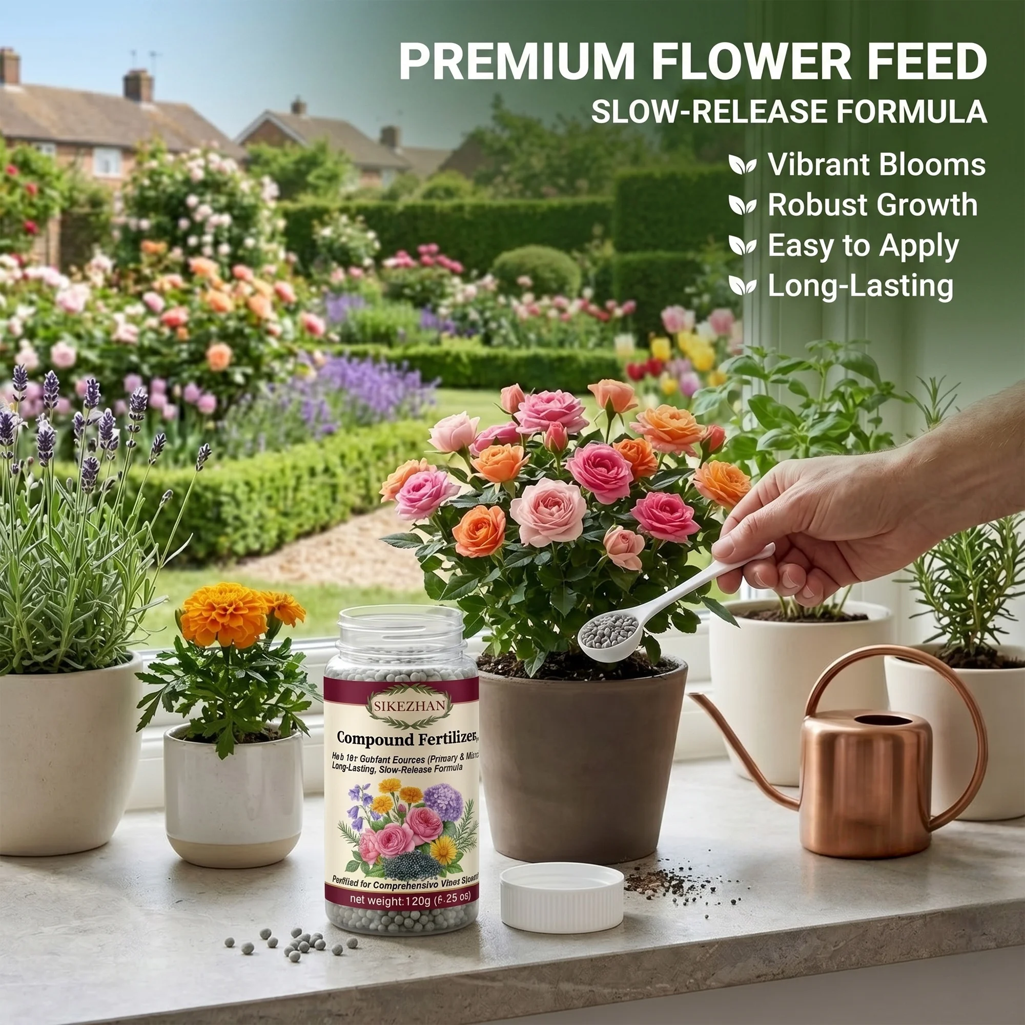 SIKEZHAN Granular Compound Fertilizer Slow Release Plant Food With Spoon For Indoor Potted Flowers Garden Vibrant Growth 120g