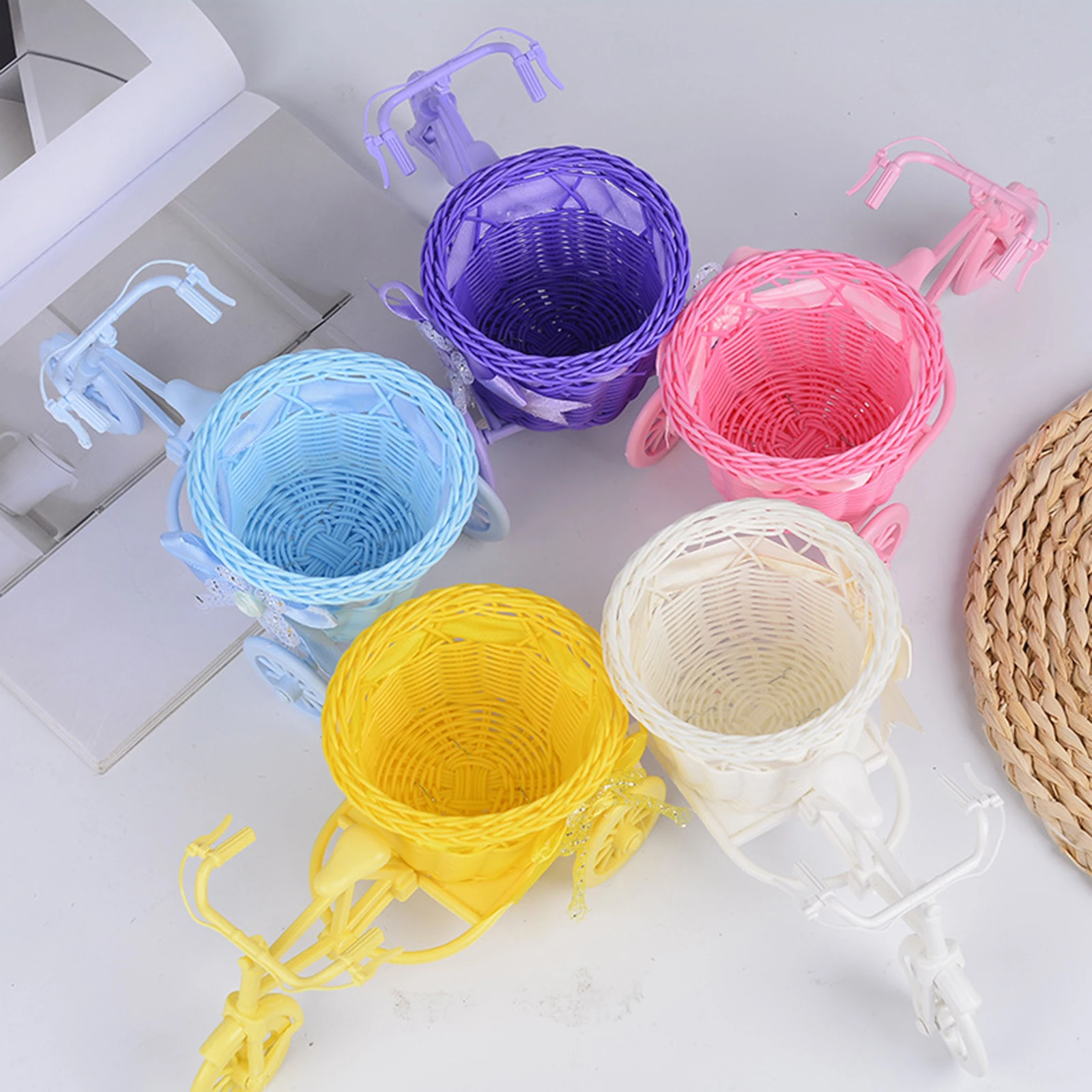 Bicycle Artificial Flower Basket Vase Mini Gifts Tricycle Planter Plant Stand for Wedding Party Garden Birthday Home Decor