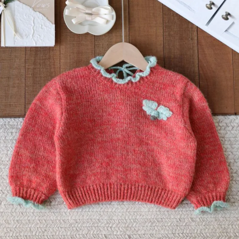 in Stock Girls' Outfit Russian Blackberry Knitted Sweater Pants Skirt Wool Blend Red Christmas New Year's Children's Clothes