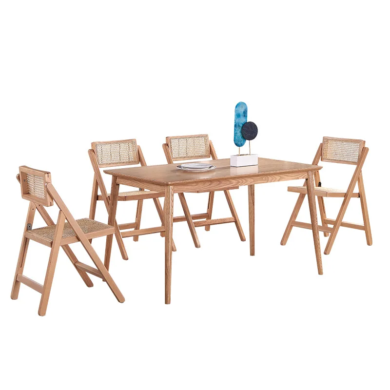 

Rattan medieval chair, Nordic furniture folding solid wood dining table and chairs hotel homestay