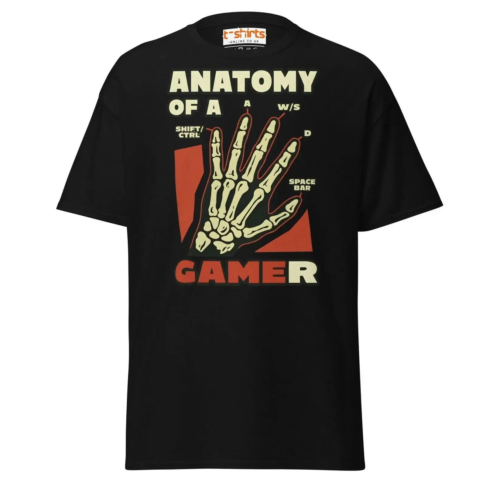 T-Shirt „Anatomy of a Gamer“ Lustiges Gaming-Skelett im Vintage-Stil, gewaschen, bequem, mit Grafik, weiches Oberteil für den Alltag, lässig