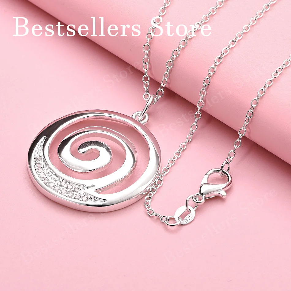 925 sterling silver 16-30 inch exquisite spiral circular pendant necklace for women's fashion jewelry wedding accessories