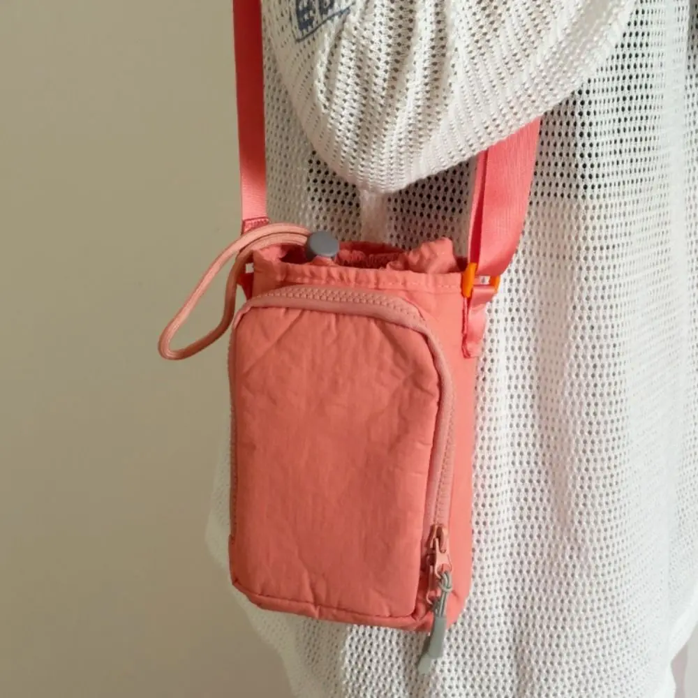 Casual Korean Style Drawstring Bag Water Bottle Holde Water Cup Cover Water Cup Bag Solid Color Purse Nylon Shoulder Bag Hiking