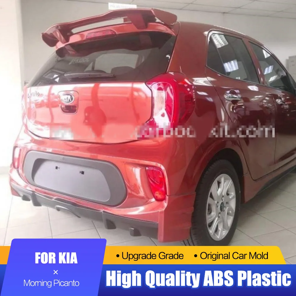 Use For KIA Morning Picanto Spoiler ABS Plastic Carbon Fiber Look Gloss Black Hatchback Roof Rear Wing Body Kit Accessories