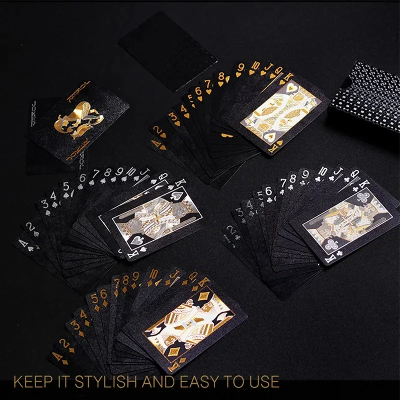 Black Gold Waterproof Magic Poker Card Set, Skeleton Poker Card Game Deck, Magic Prop Box Set, Board Game Gift Set
