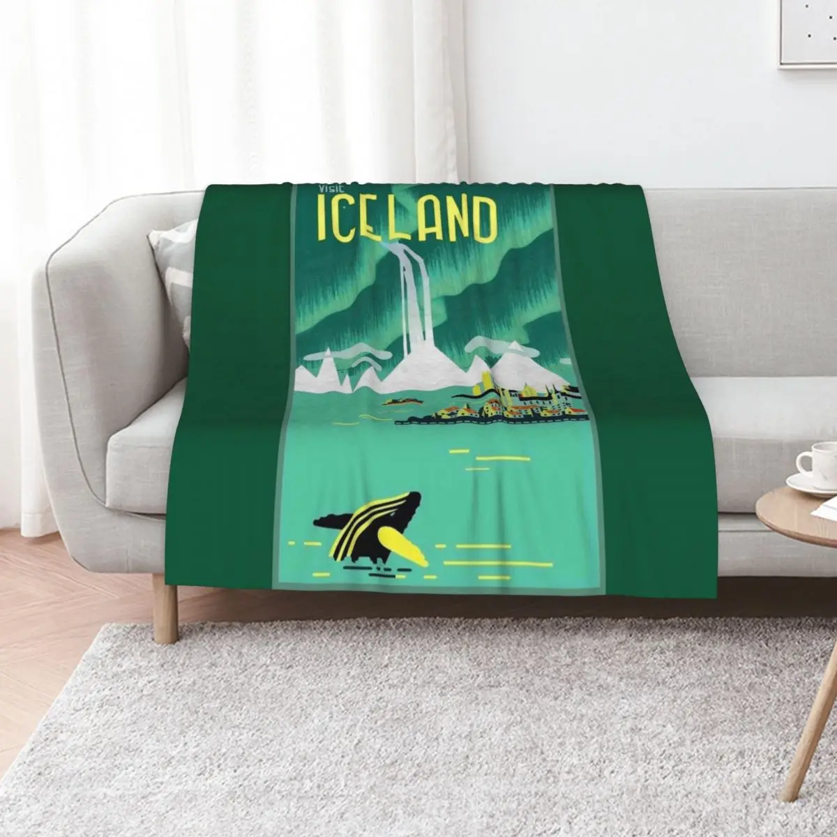 ICELAND : Vintage Travel and Tourism Advertising Print Throw Blanket Plaid on the sofa Beach Vintage Summer Bed Blankets