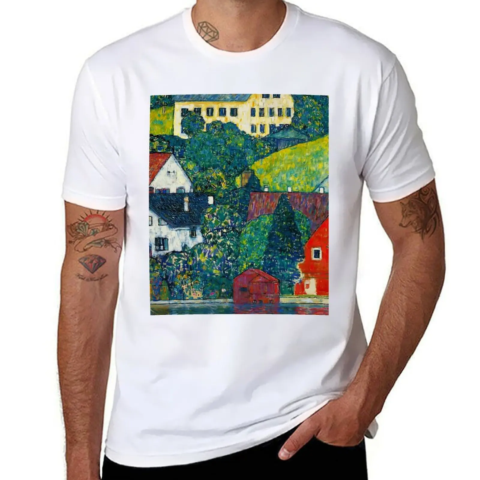 

Gustav Klimt Houses at Unterach on the Attersee T-Shirt t shirts for man slim fit man t shirt graphic T-Shirt