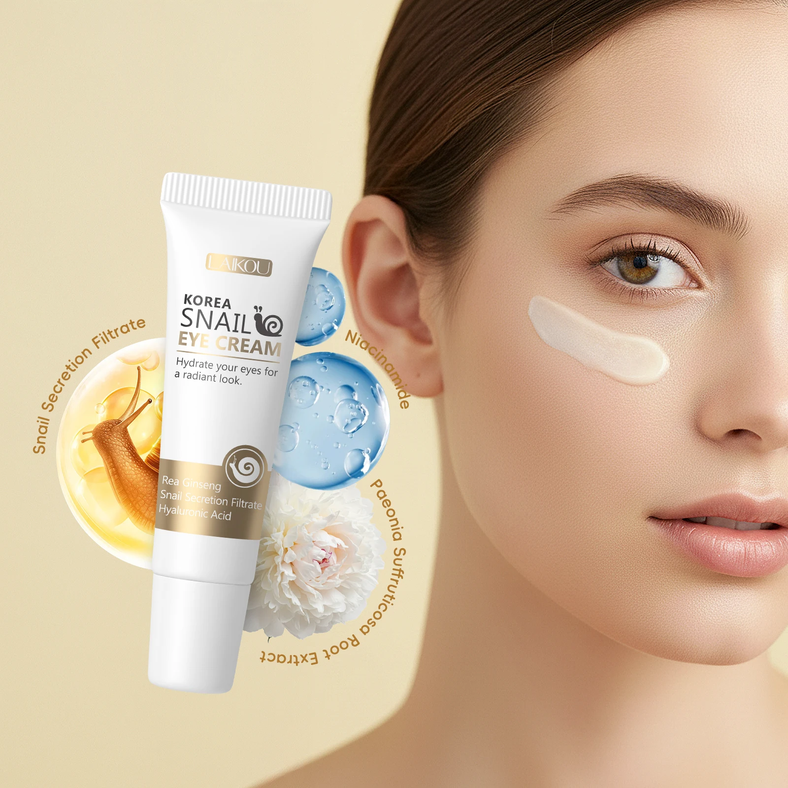 LAIKOU Korea Snail Eye Cream 15g Moisturize Dry Skin Smooth Fine Lines Nourishing Daily Eye Care