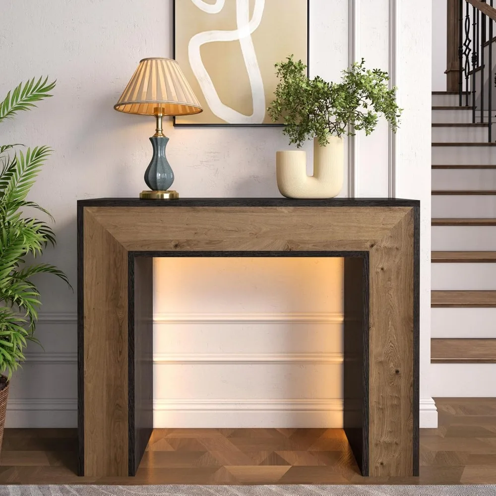 

Sturdy 41 Entryway Table with LED Light, Farmhouse Wood Console Table Behind Couch, Rustic Narrow Sofa Table for Living Room, Ru