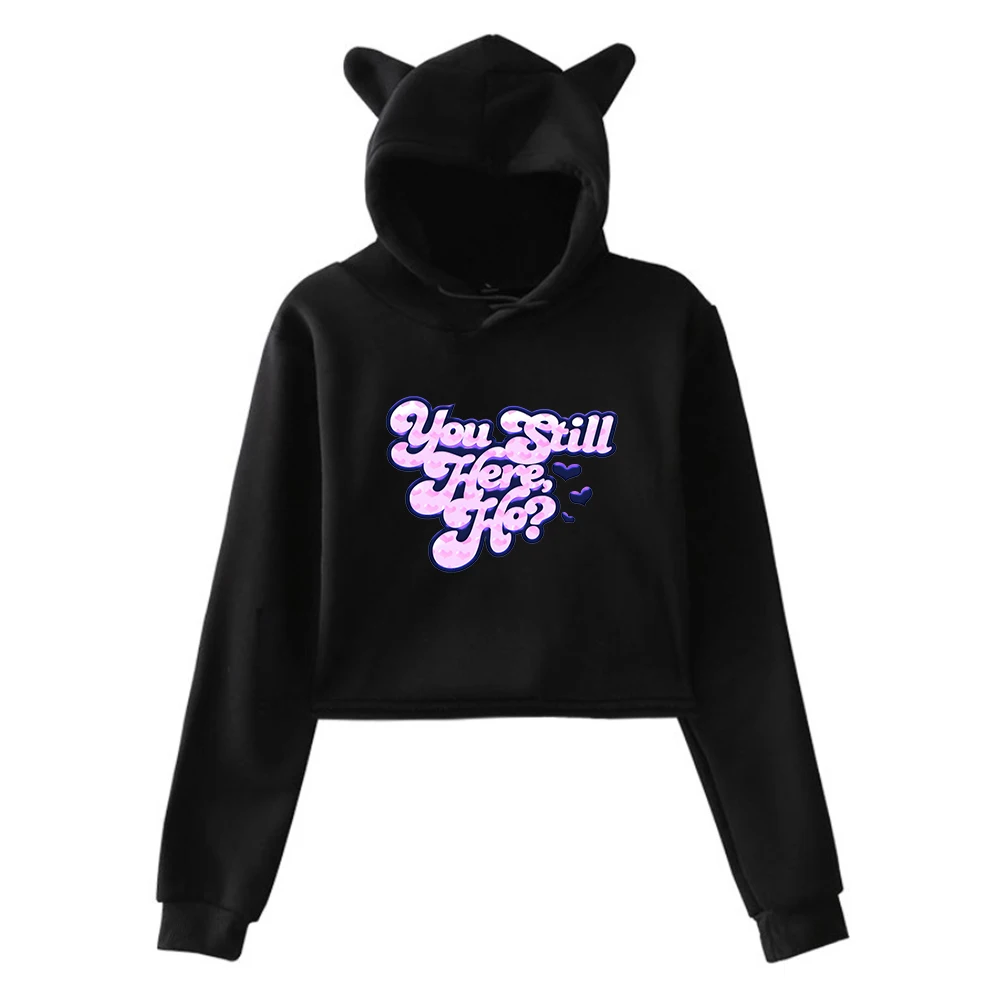 

Flo Milli You Still Here Ho Album Merch Pullover Cat Ears Hoodie Long Sleeve Crop Top Streetwear Women's Clothes