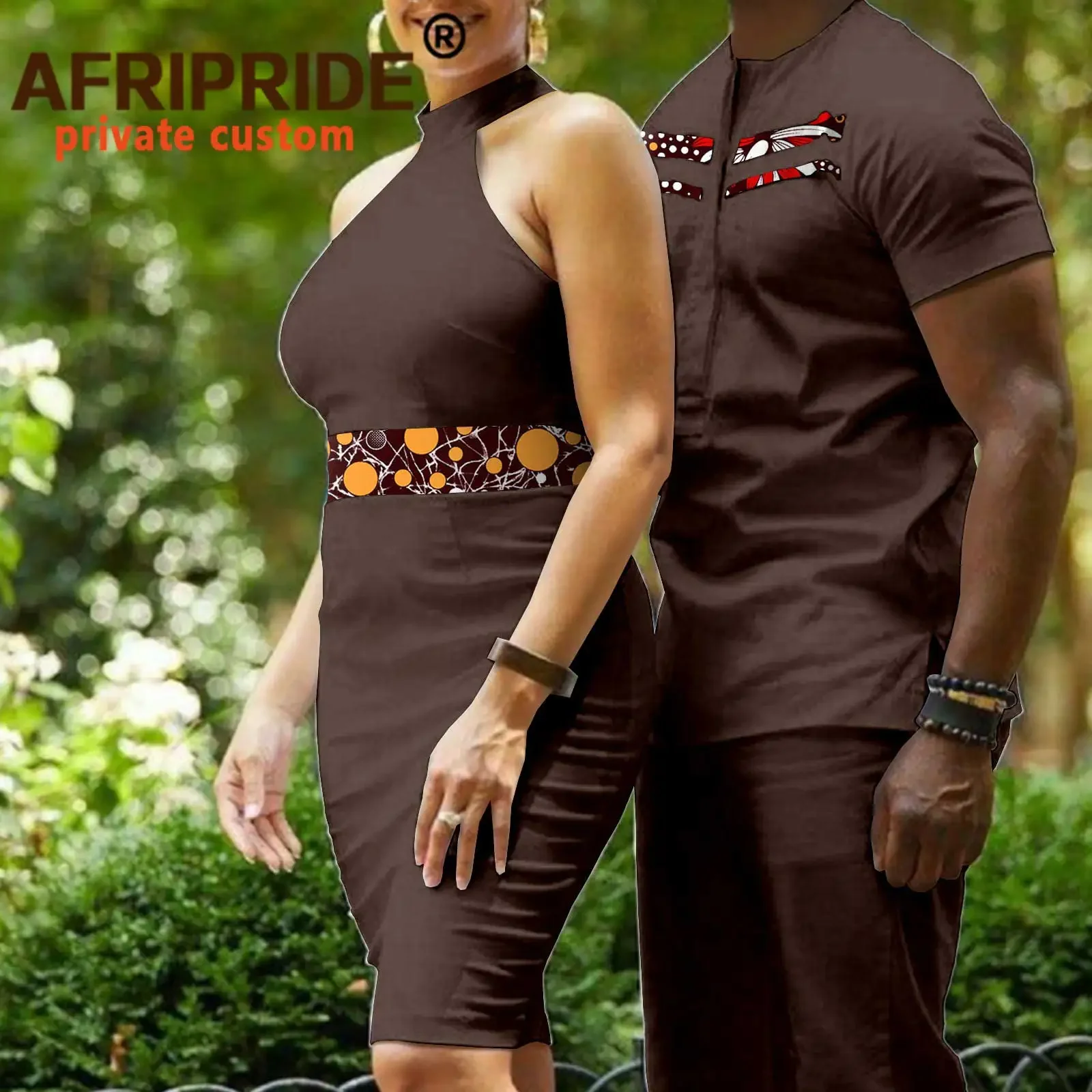 Couple Clothes Match Print African Clothing Dashiki Shirts and Pants for Men Bodycon Dress for Women Ankara Outfits A20C012