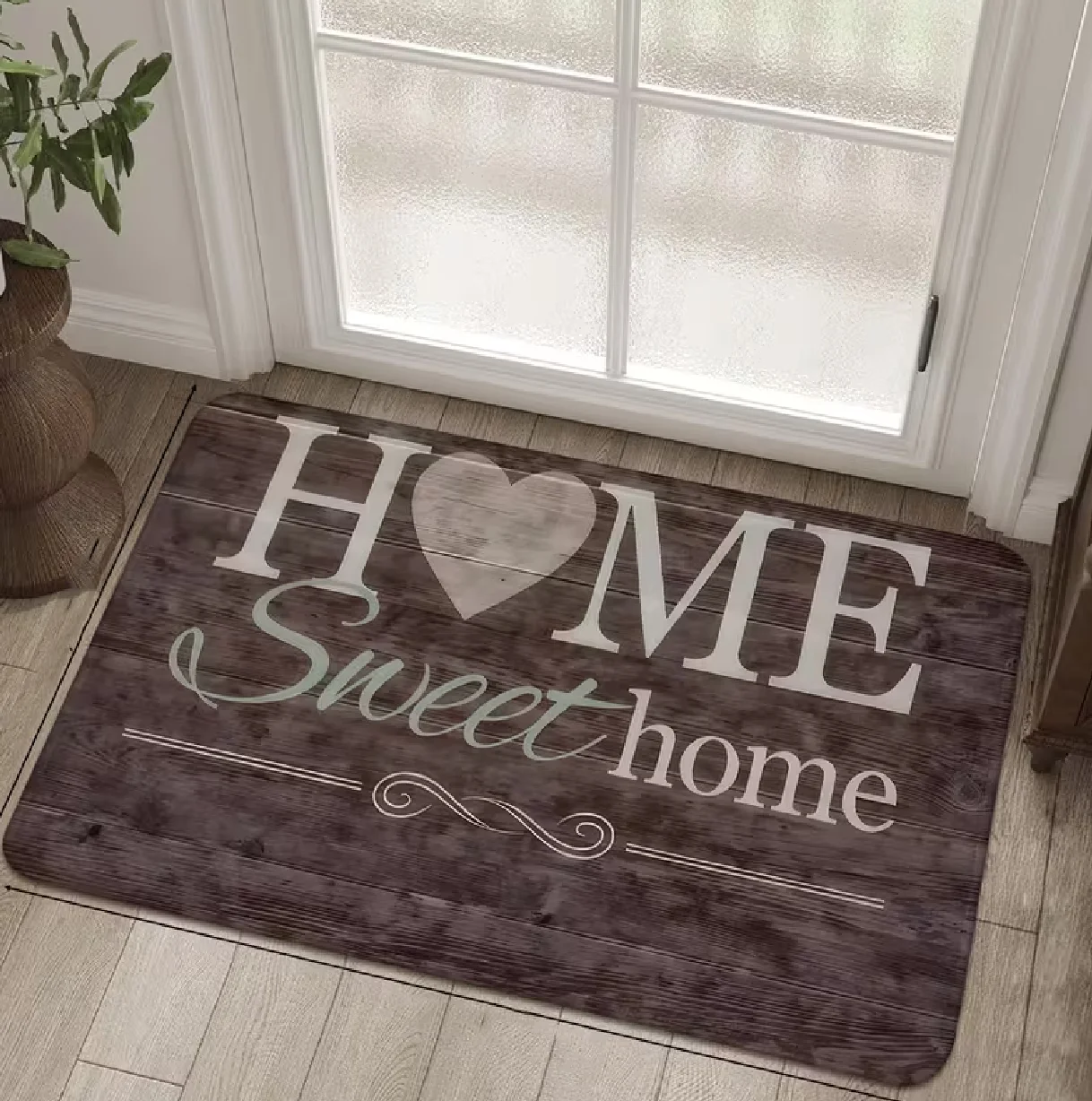 American Country Style Wood Grain Classic 'Home Sweet Home' English Seasonal Welcome Mat for The Entrance Pet-Friendly Doormat