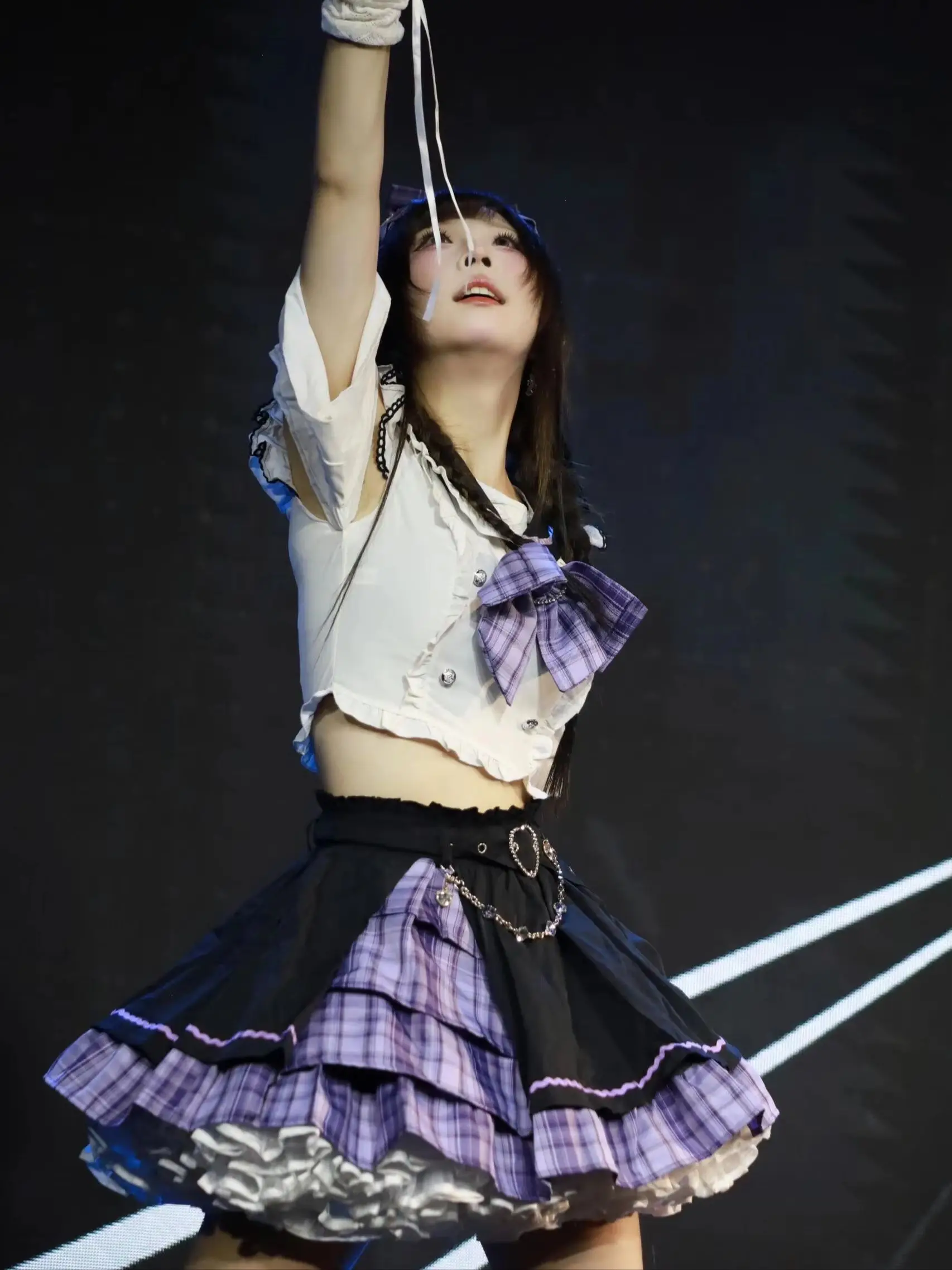 Kawaii Purple Anime JK Uniform Sailor Collar Shirt Checked Pleated Mini Skirt Set Japanese School Style Vintage Idol Stage